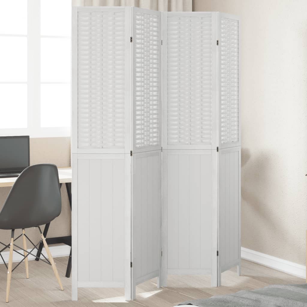 Biombo Separador De 5 Paneles Madera Maciza Paulownia Blanco