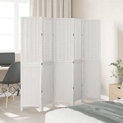 Biombo Separador De 5 Paneles Madera Maciza Paulownia Blanco