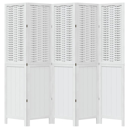 Biombo Separador De 5 Paneles Madera Maciza Paulownia Blanco