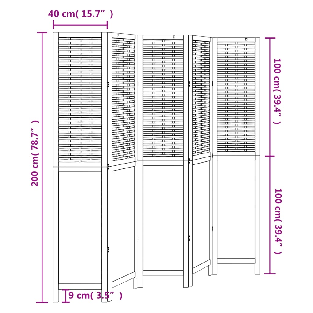Biombo Separador De 5 Paneles Madera Maciza Paulownia Blanco