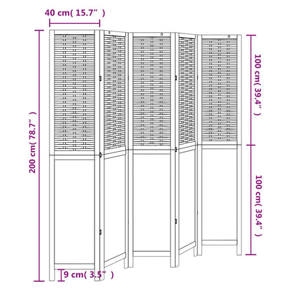 Biombo Separador De 5 Paneles Madera Maciza Paulownia Blanco