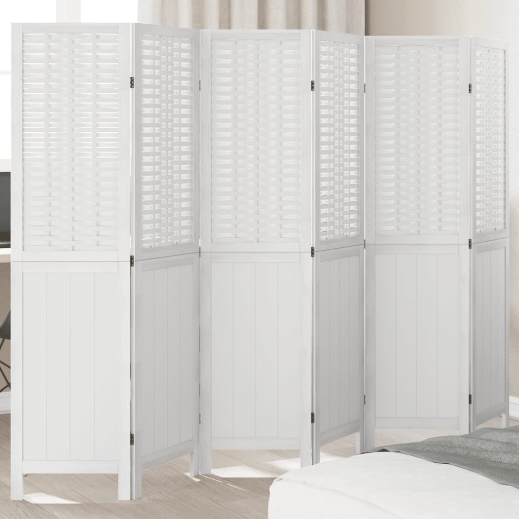 Biombo Separador De 5 Paneles Madera Maciza Paulownia Blanco