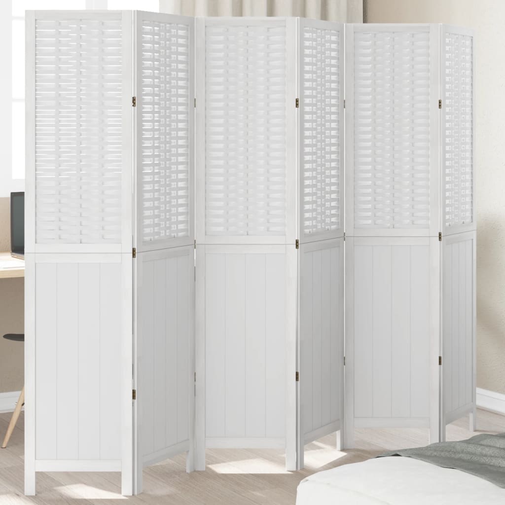 Biombo Separador De 5 Paneles Madera Maciza Paulownia Blanco