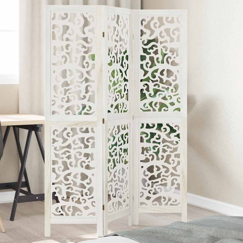 Biombo Separador De 6 Paneles Madera Maciza Paulownia Blanco