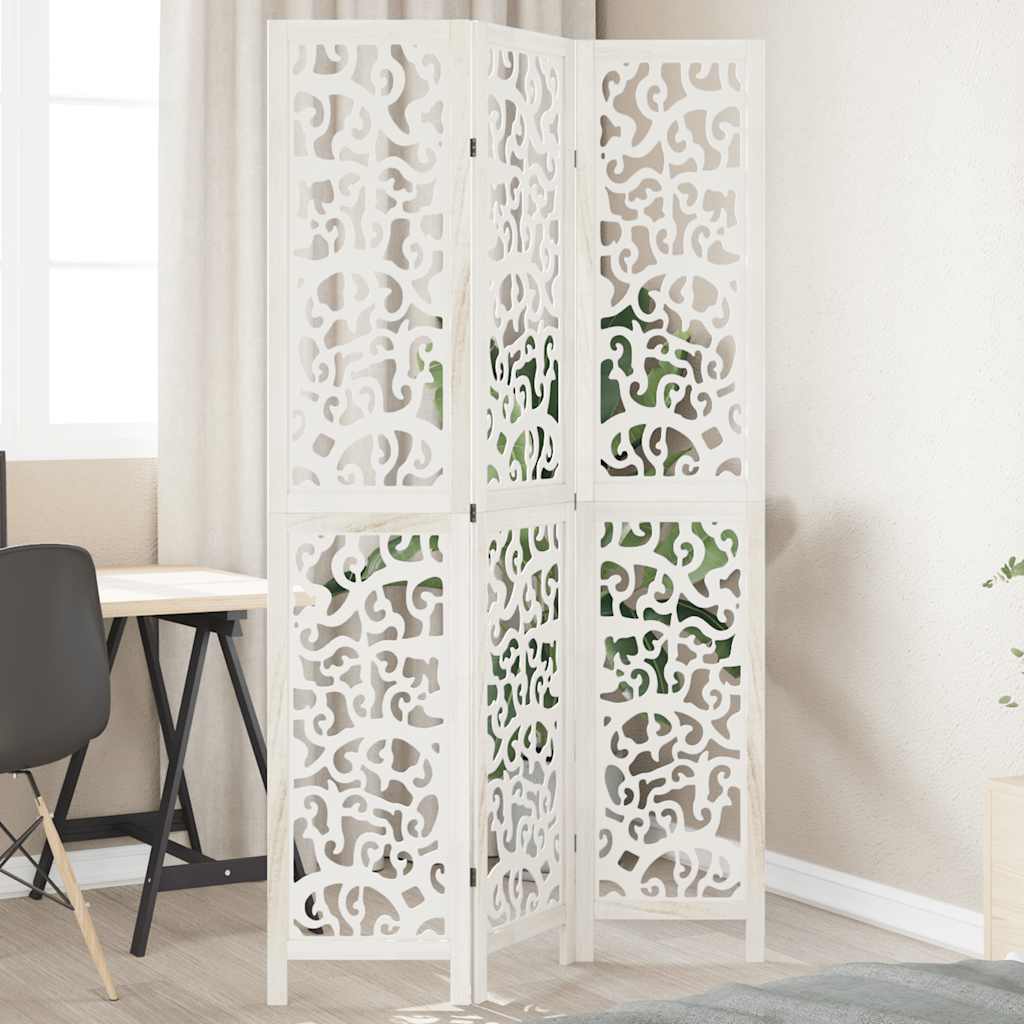 Biombo Separador De 6 Paneles Madera Maciza Paulownia Blanco