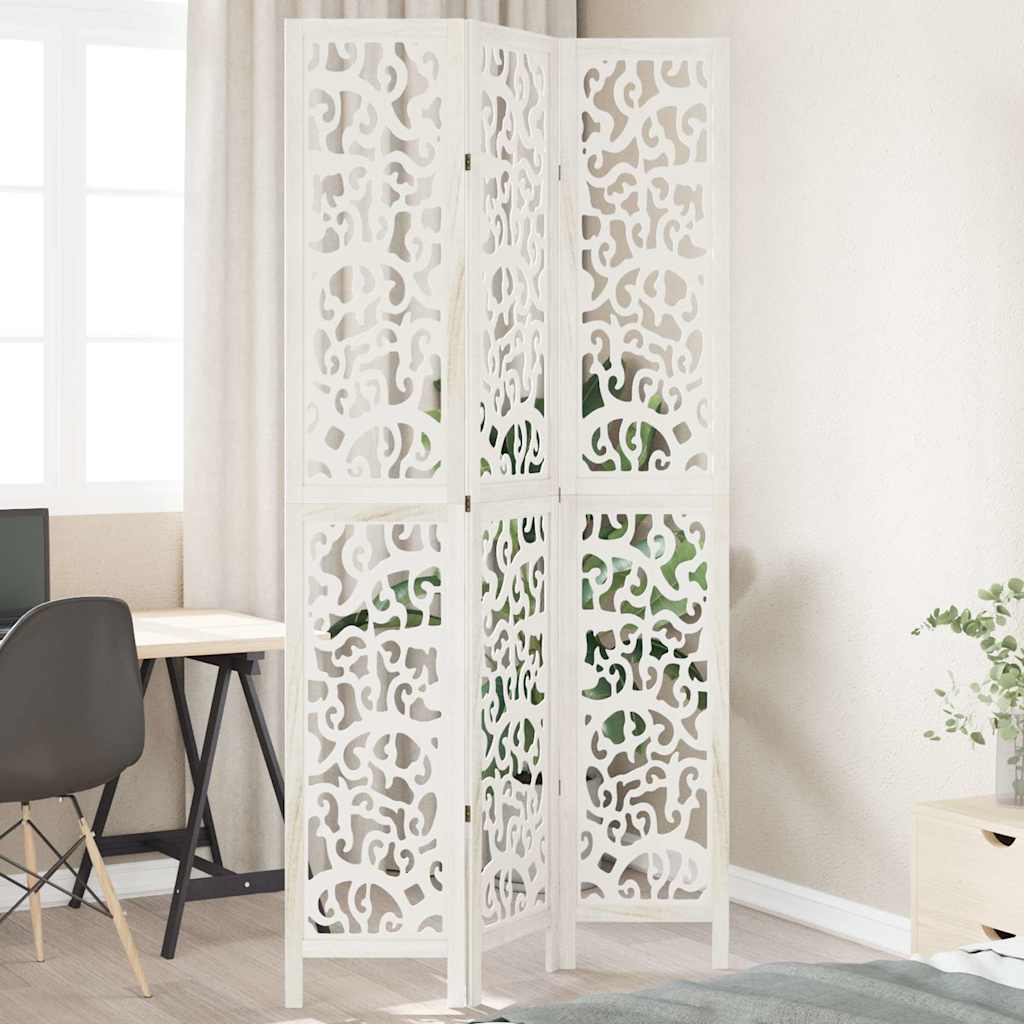 Biombo Separador De 6 Paneles Madera Maciza Paulownia Blanco