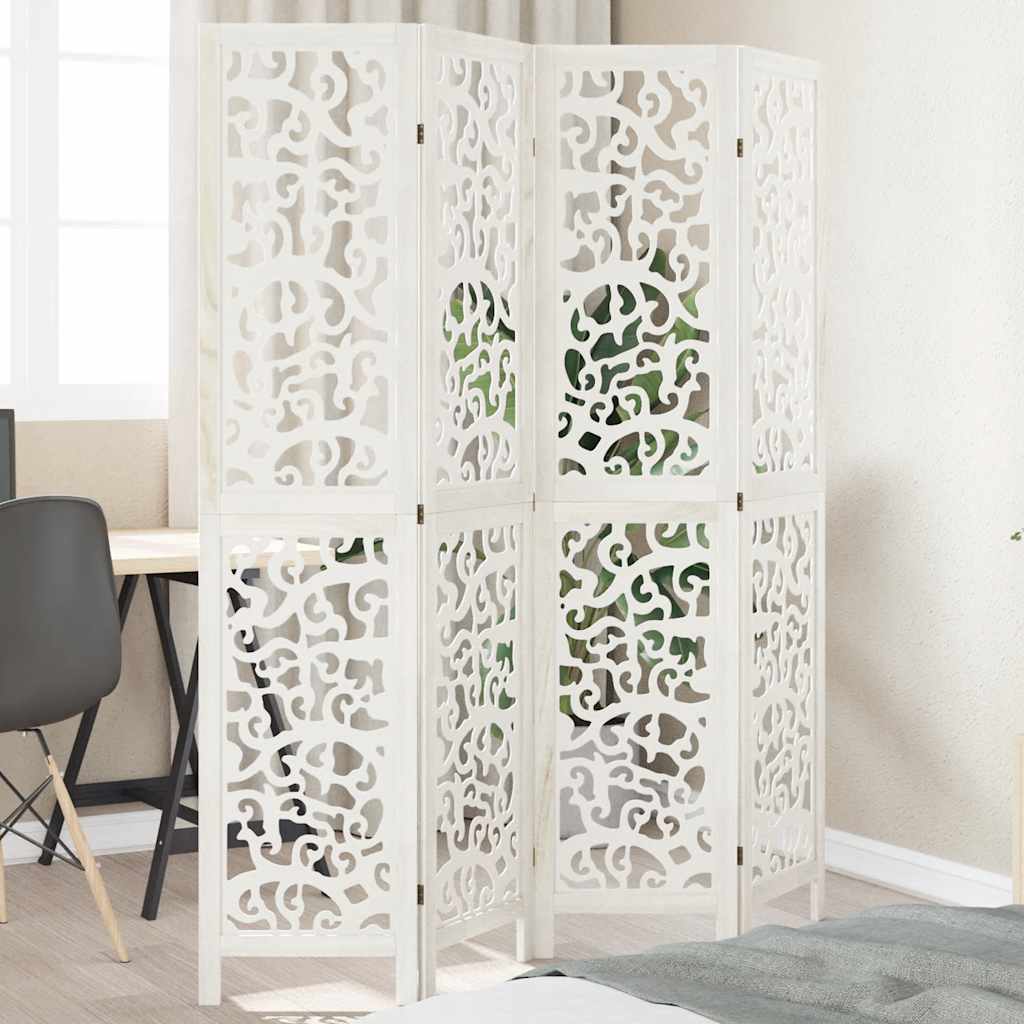 Biombo Separador De 6 Paneles Madera Maciza Paulownia Blanco