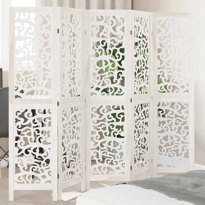 Biombo Separador De 6 Paneles Madera Maciza Paulownia Blanco