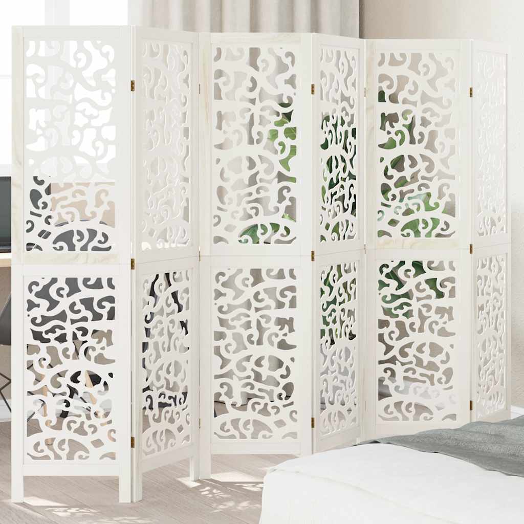 Biombo Separador De 6 Paneles Madera Maciza Paulownia Blanco
