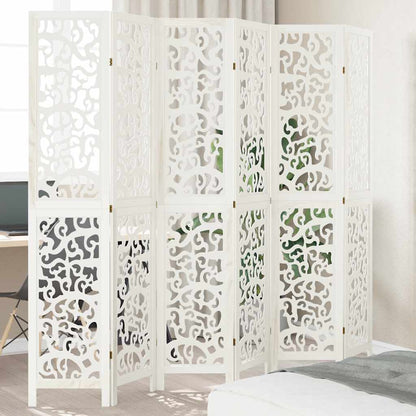 Biombo Separador De 6 Paneles Madera Maciza Paulownia Blanco