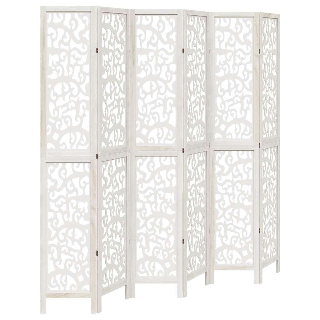 Biombo Separador De 6 Paneles Madera Maciza Paulownia Blanco