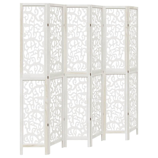 Biombo Separador De 6 Paneles Madera Maciza Paulownia Blanco