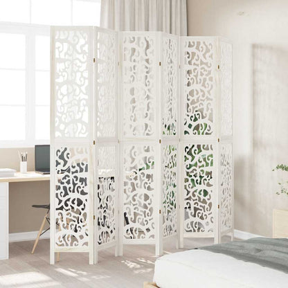 Biombo Separador De 6 Paneles Madera Maciza Paulownia Blanco