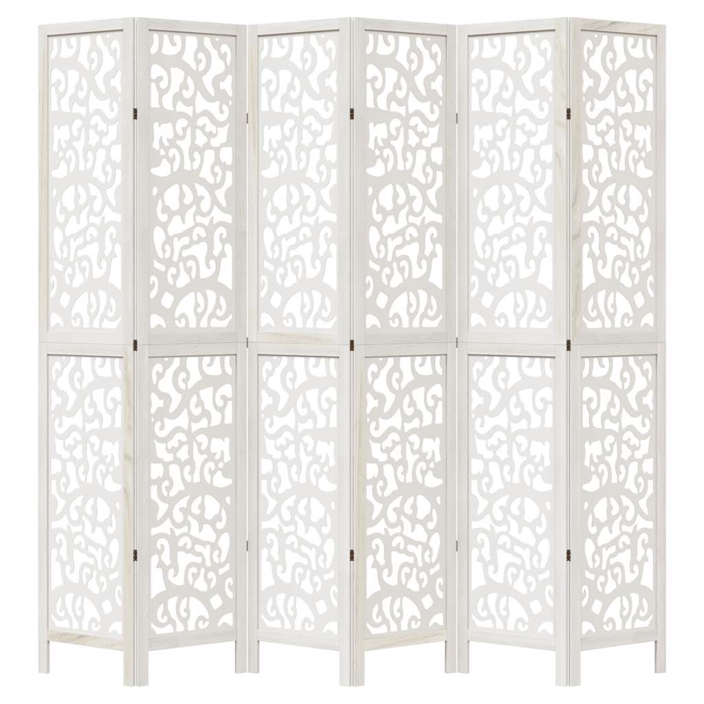 Biombo Separador De 6 Paneles Madera Maciza Paulownia Blanco