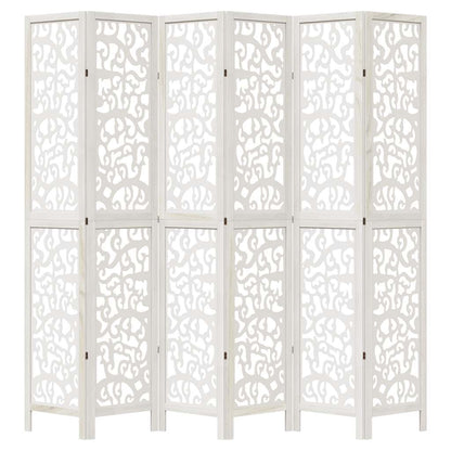 Biombo Separador De 6 Paneles Madera Maciza Paulownia Blanco