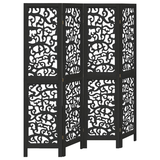 Biombo Separador De 4 Paneles Madera Maciza Paulownia Negro