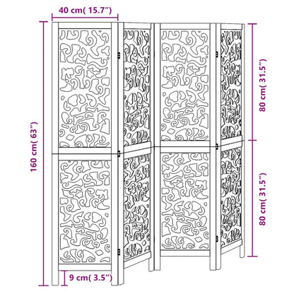 Biombo Separador De 4 Paneles Madera Maciza Paulownia Negro
