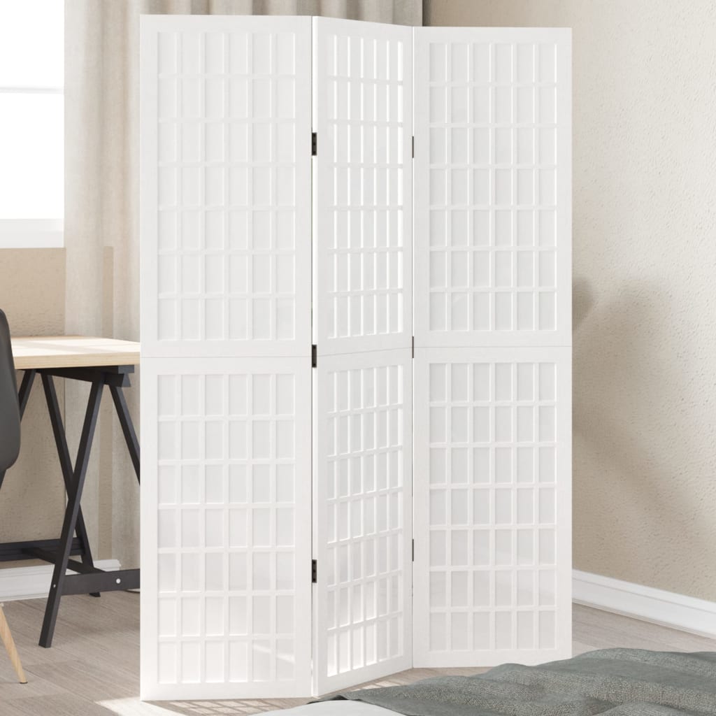 Biombo Separador De 5 Paneles Madera Maciza Paulownia Blanco