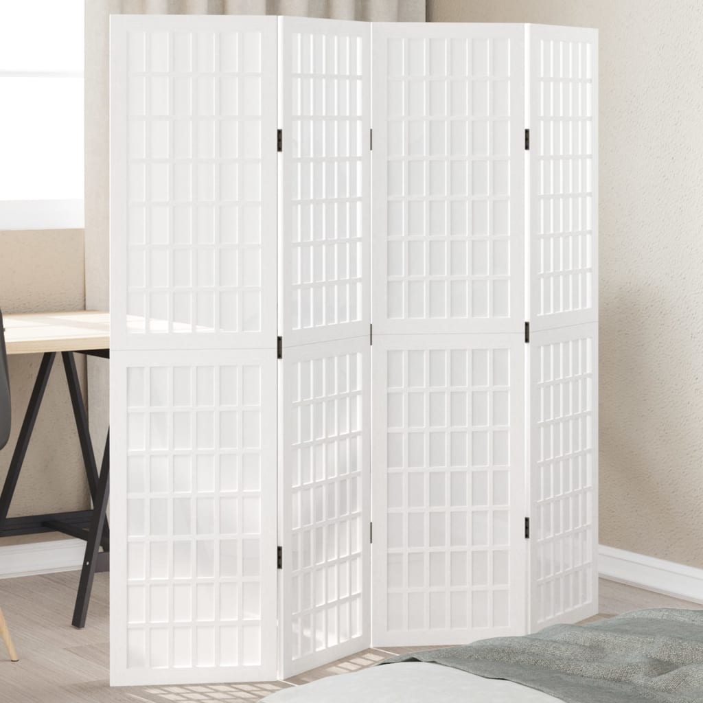 Biombo Separador De 5 Paneles Madera Maciza Paulownia Blanco