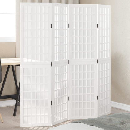 Biombo Separador De 5 Paneles Madera Maciza Paulownia Blanco