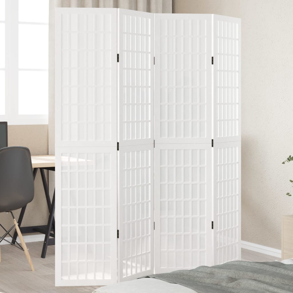 Biombo Separador De 5 Paneles Madera Maciza Paulownia Blanco