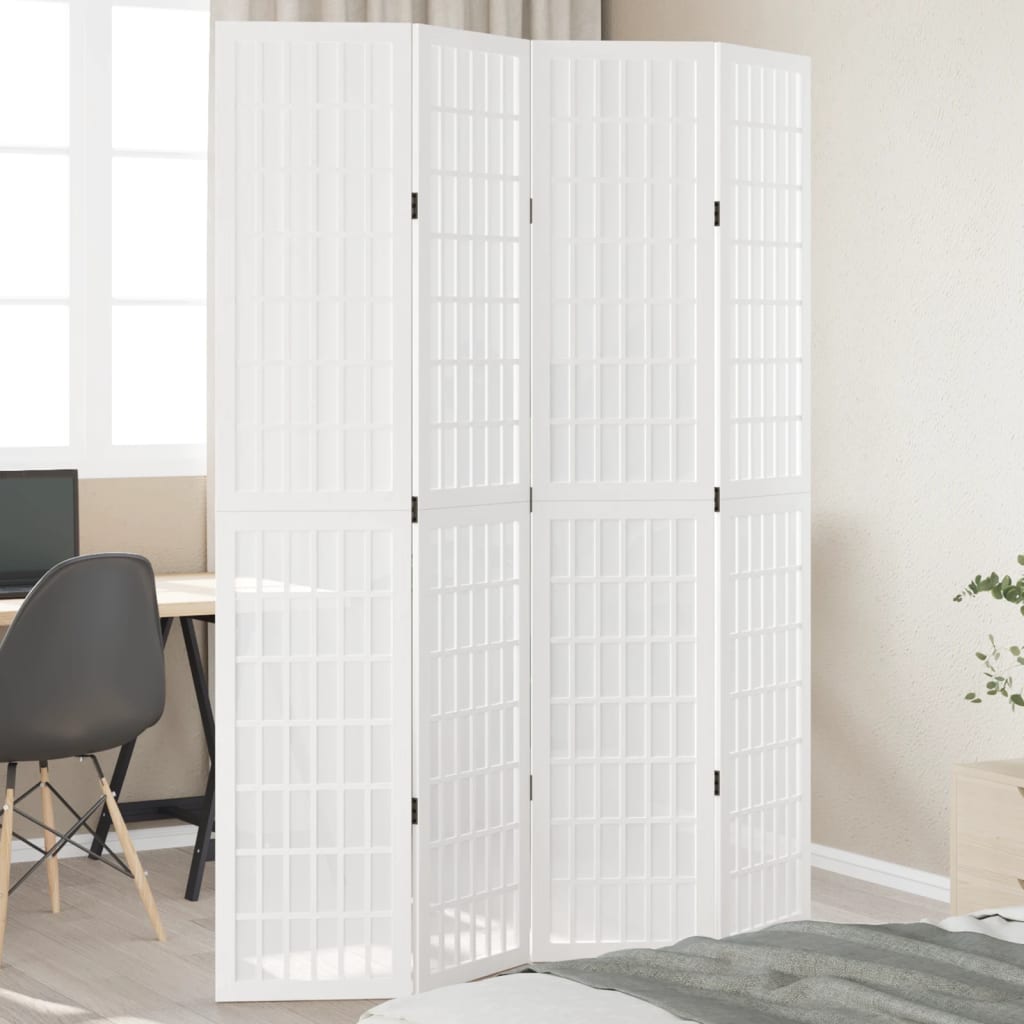 Biombo Separador De 5 Paneles Madera Maciza Paulownia Blanco