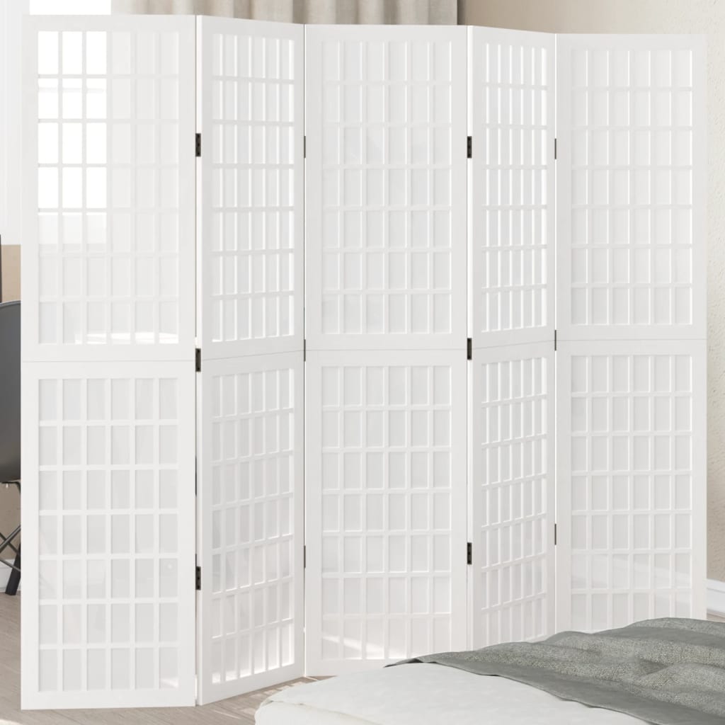Biombo Separador De 5 Paneles Madera Maciza Paulownia Blanco