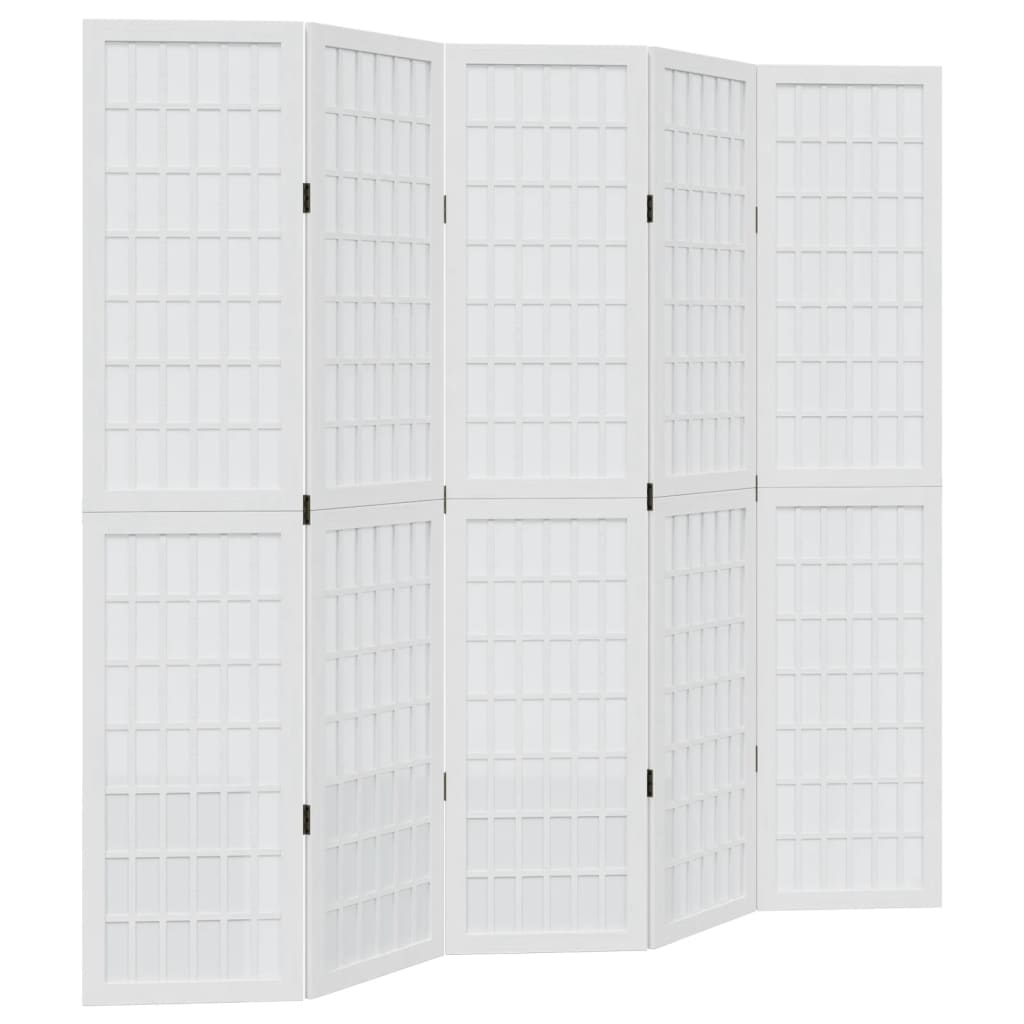Biombo Separador De 5 Paneles Madera Maciza Paulownia Blanco