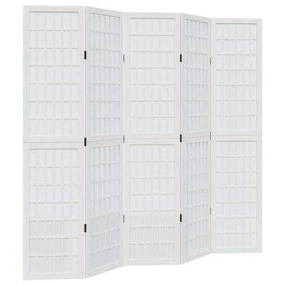 Biombo Separador De 5 Paneles Madera Maciza Paulownia Blanco
