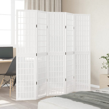 Biombo Separador De 5 Paneles Madera Maciza Paulownia Blanco