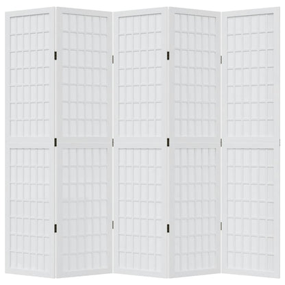 Biombo Separador De 5 Paneles Madera Maciza Paulownia Blanco