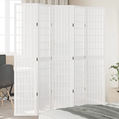 Biombo Separador De 5 Paneles Madera Maciza Paulownia Blanco
