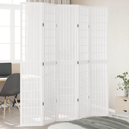 Biombo Separador De 5 Paneles Madera Maciza Paulownia Blanco