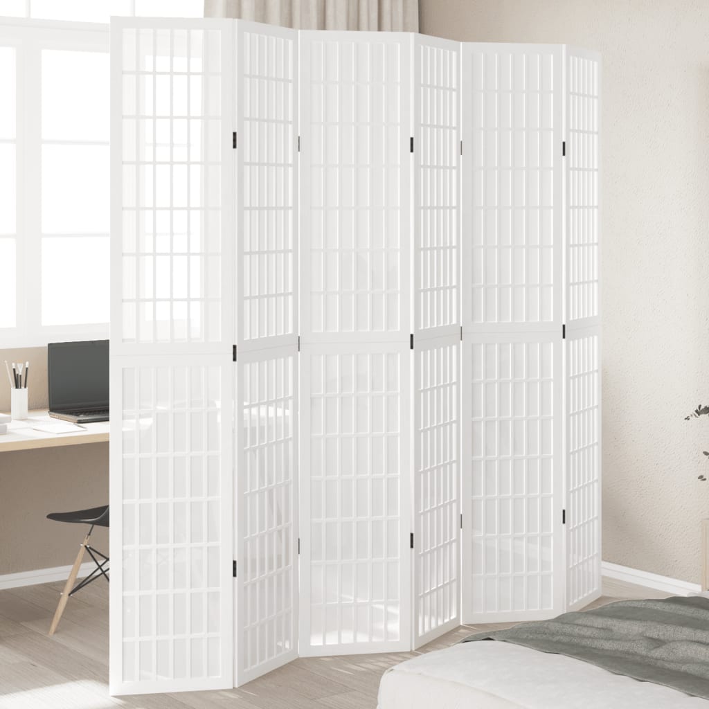 Biombo Separador De 5 Paneles Madera Maciza Paulownia Blanco