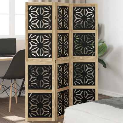 Biombo Separador 3 Paneles Madera Maciza Paulownia Marrón Negro