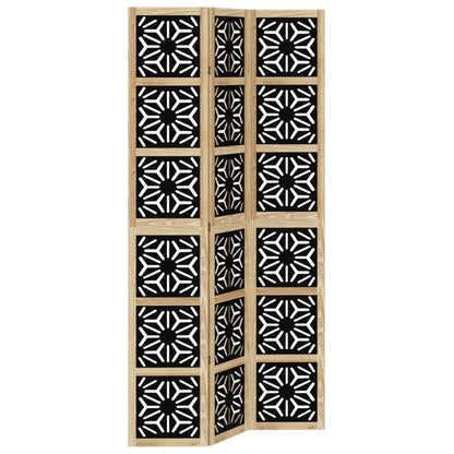 Biombo Separador 3 Paneles Madera Maciza Paulownia Marrón Negro