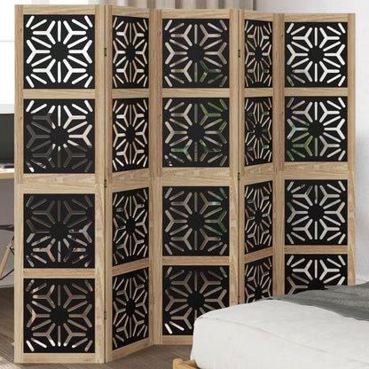 Biombo Separador 3 Paneles Madera Maciza Paulownia Marrón Negro