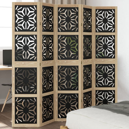 Biombo Separador 3 Paneles Madera Maciza Paulownia Marrón Negro