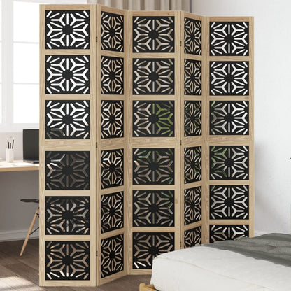 Biombo Separador 3 Paneles Madera Maciza Paulownia Marrón Negro