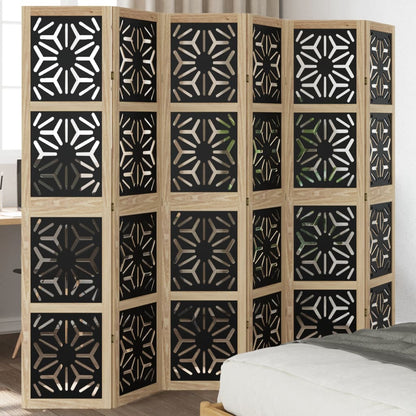 Biombo Separador 3 Paneles Madera Maciza Paulownia Marrón Negro