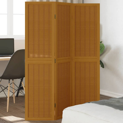 Biombo Separador De 3 Paneles Madera Maciza Paulownia Marrón