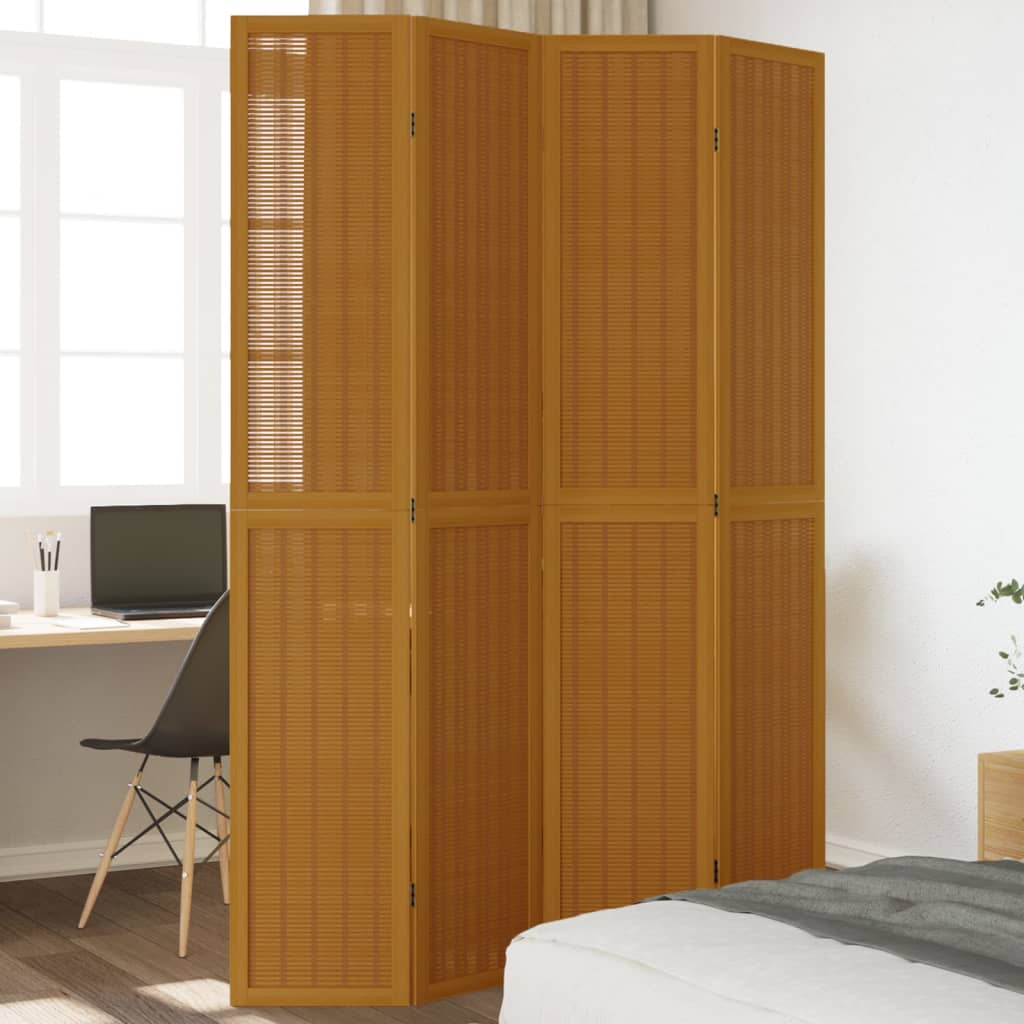 Biombo Separador De 3 Paneles Madera Maciza Paulownia Marrón