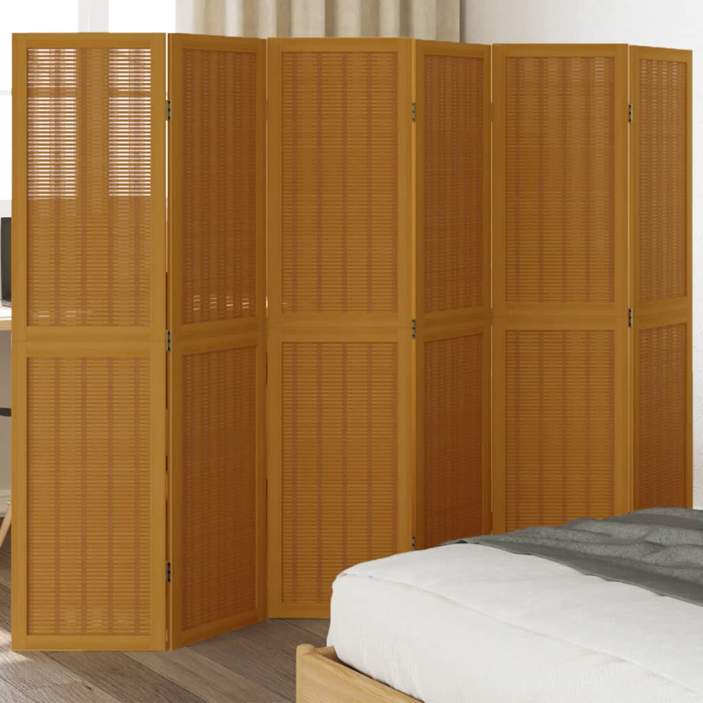 Biombo Separador De 3 Paneles Madera Maciza Paulownia Marrón