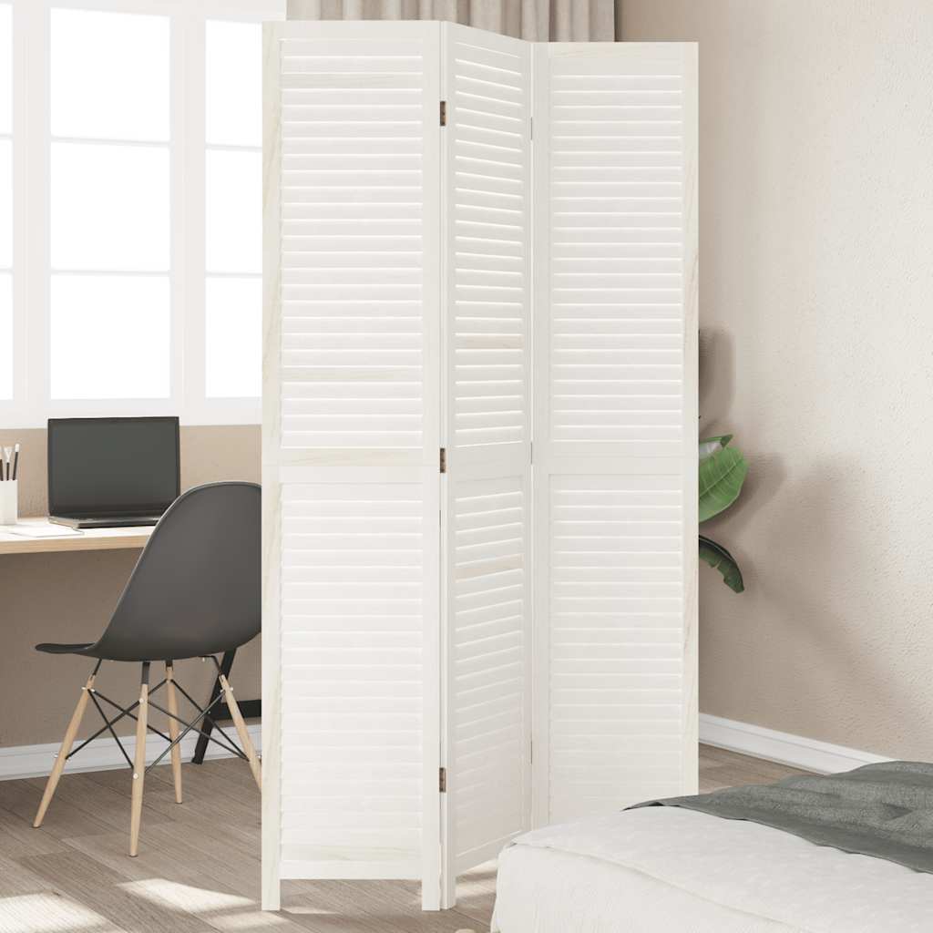 Biombo Separador De 3 Paneles Madera Maciza Paulownia Blanco