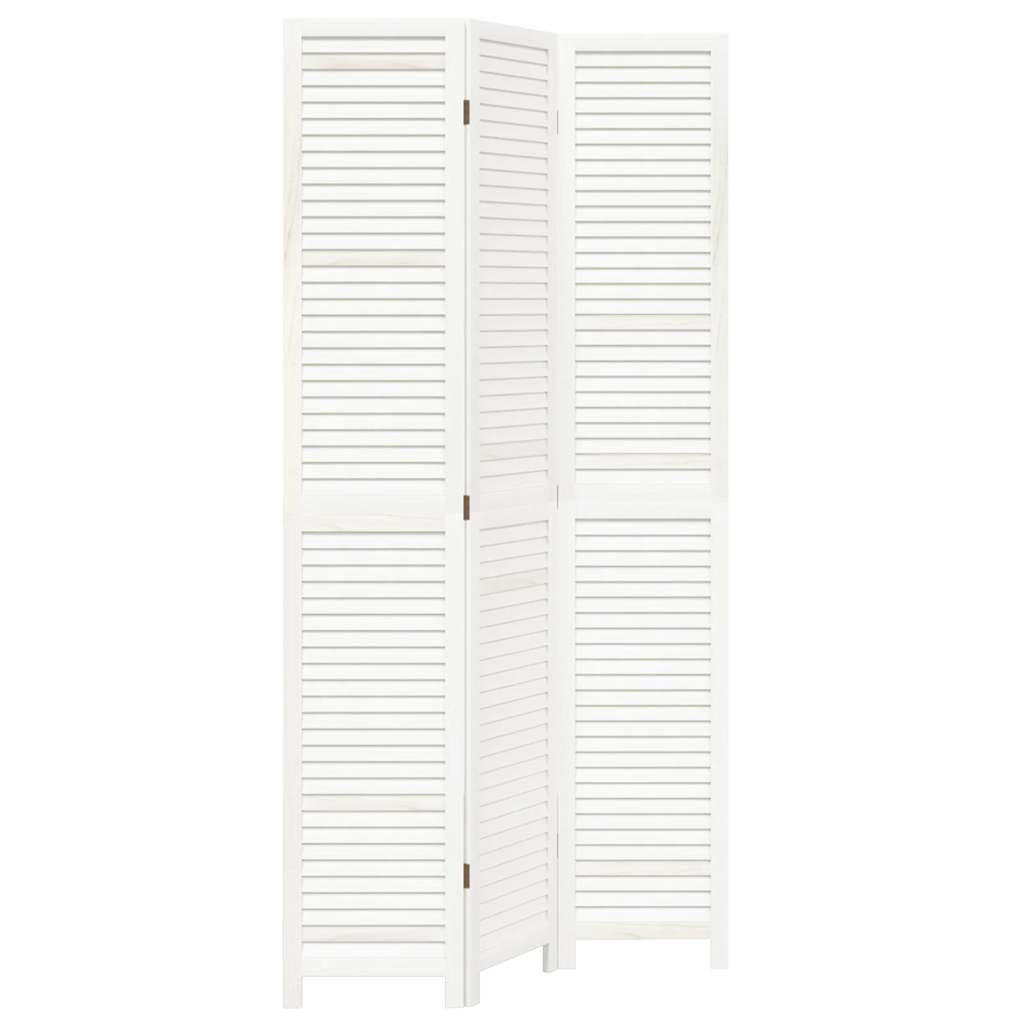 Biombo Separador De 3 Paneles Madera Maciza Paulownia Blanco