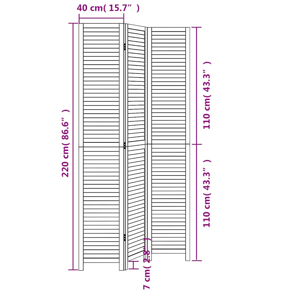Biombo Separador De 3 Paneles Madera Maciza Paulownia Blanco