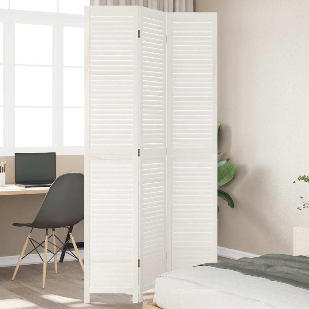 Biombo Separador De 3 Paneles Madera Maciza Paulownia Blanco