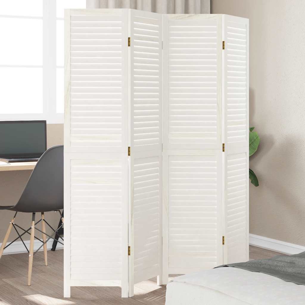 Biombo Separador De 3 Paneles Madera Maciza Paulownia Blanco
