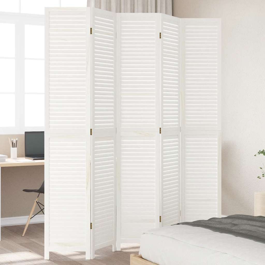 Biombo Separador De 3 Paneles Madera Maciza Paulownia Blanco