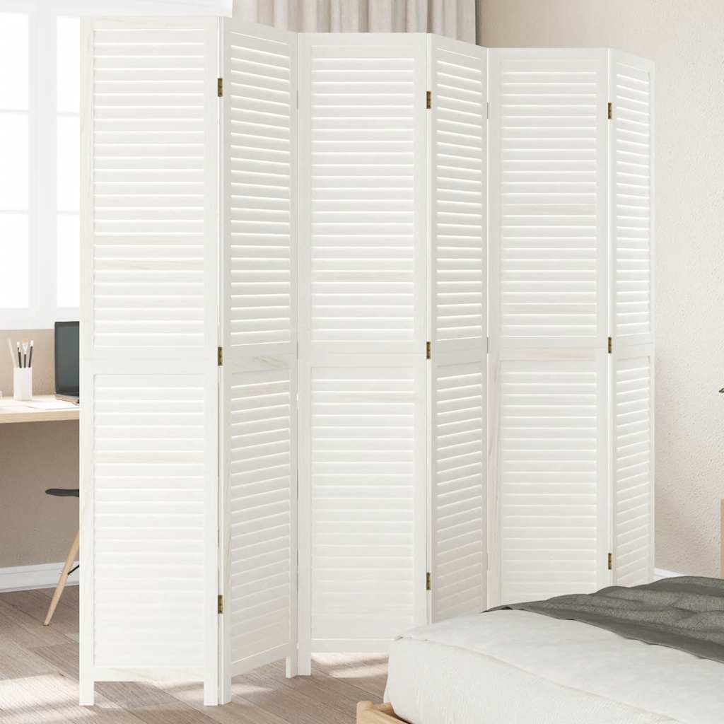Biombo Separador De 3 Paneles Madera Maciza Paulownia Blanco